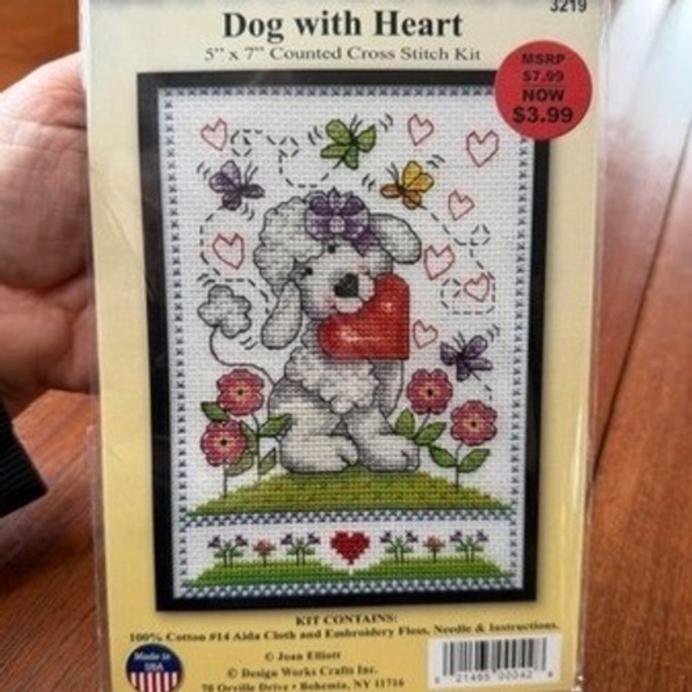 Design Works Dog with Heart Counted Cross Stitch Kit 3219 Joan Elliott Puppy DIY